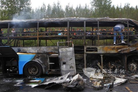 大客車爆胎後發生車禍慘案